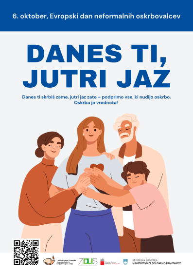 Plakat Evropski dan neformalnih oskrbovalcev je vizualna podpora članku - obvešča, da je ta dan 6. oktobra, slogan na plakatu je 