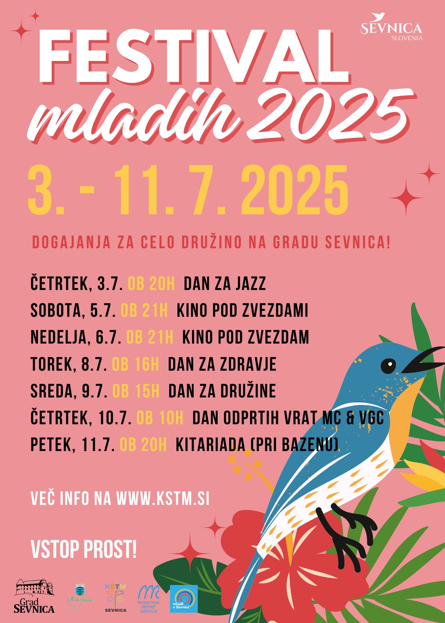 Plakat Festival mladih 2025 z navedbo dogodkov in datumov