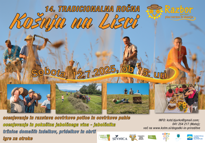 Plakat za košnjo na Lisci, ki vsebuje enake informacije, kot so navedene v besedilu