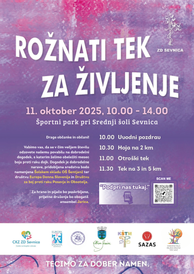 Plakat za Rožnati tek 2025, ki vsebuje enake informacije, kot so v besedilu. 