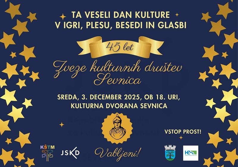 Vabilo na dogodek ob 25. obletnici Zveze kulturnih društev Sevnica