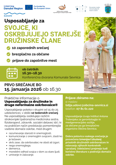 Plakat z vabilom na usposabljanje za družinske oskrbovalce. Vse informacije na plakatu so navedene v tekstualnem delu članka. 