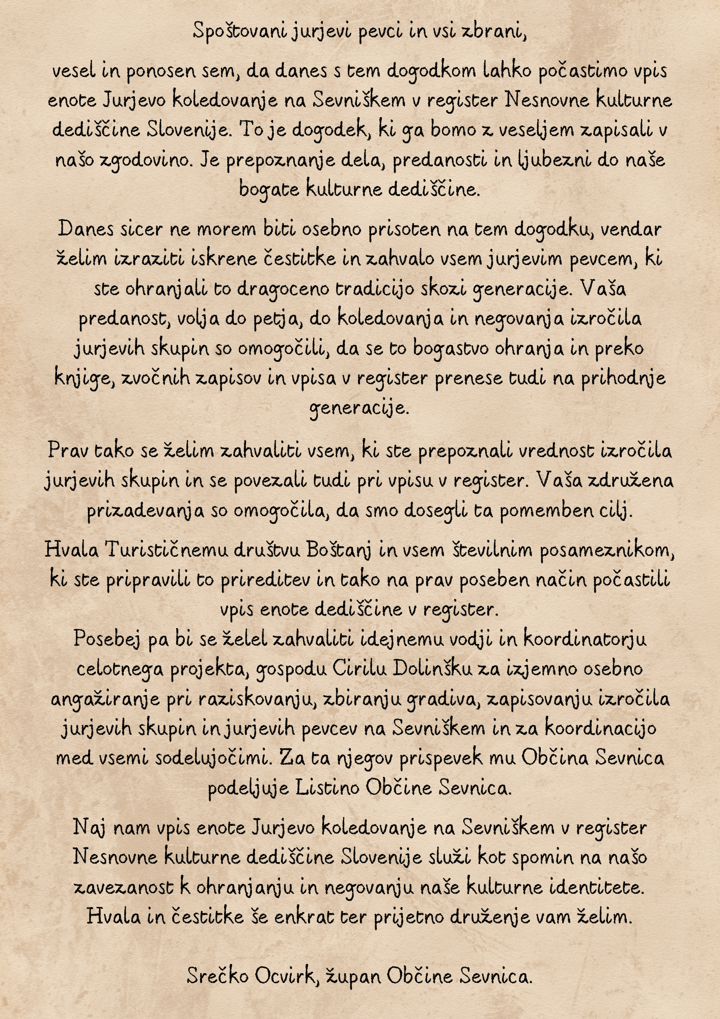 Županova poslanica jurjevim pevcem