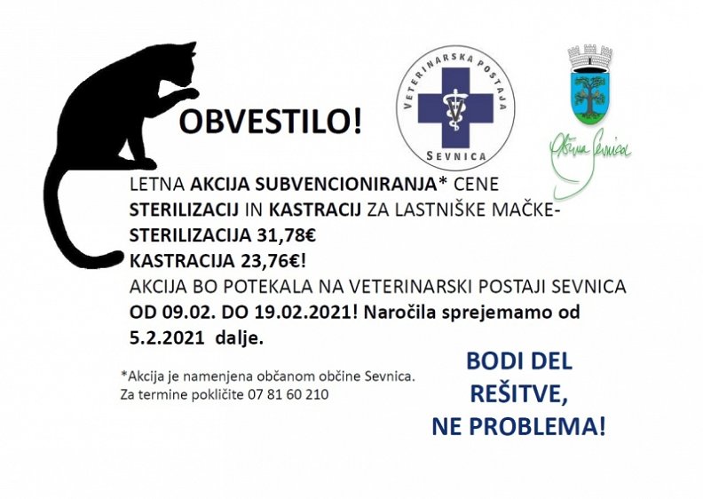 Obvestilo Veterinarske postaje Sevnica